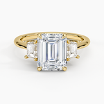 Embrace Three Stone Trapezoid Diamond Ring Yellow Gold 18k Emerald Engagement Ring