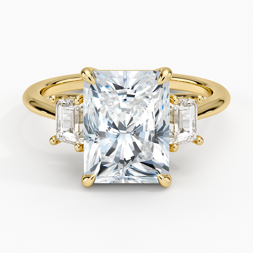 Embrace Three Stone Trapezoid Diamond Ring Yellow Gold 18k Radiant Engagement Ring