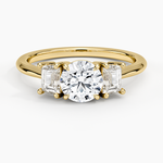 Embrace Three Stone Trapezoid Diamond Ring Yellow Gold 18k Round Engagement Ring