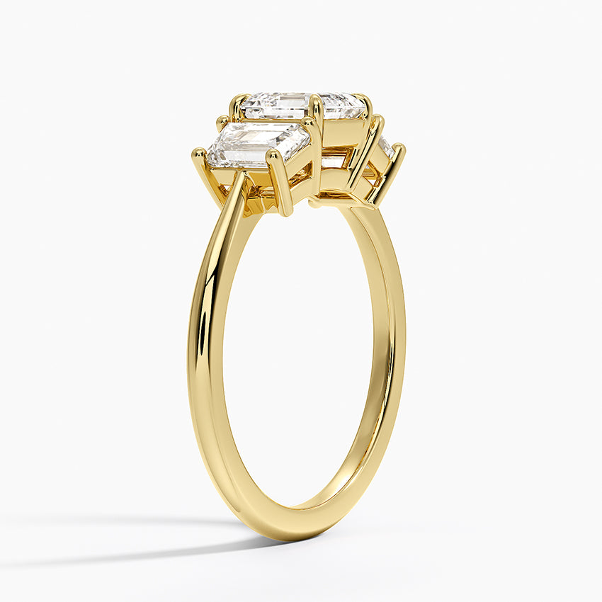 Luxe Embrace Three Stone Trapezoid Diamond Ring Yellow Gold 18k Asscher Engagement Ring