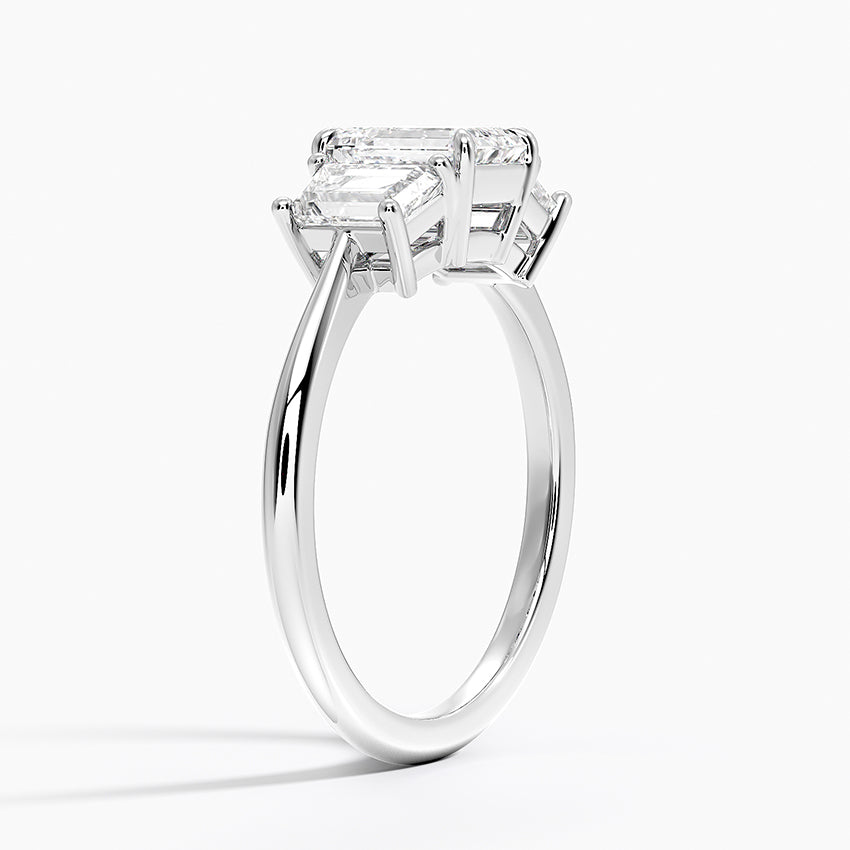 Luxe Embrace Three Stone Trapezoid Diamond Ring Platinum Emerald Engagement Ring