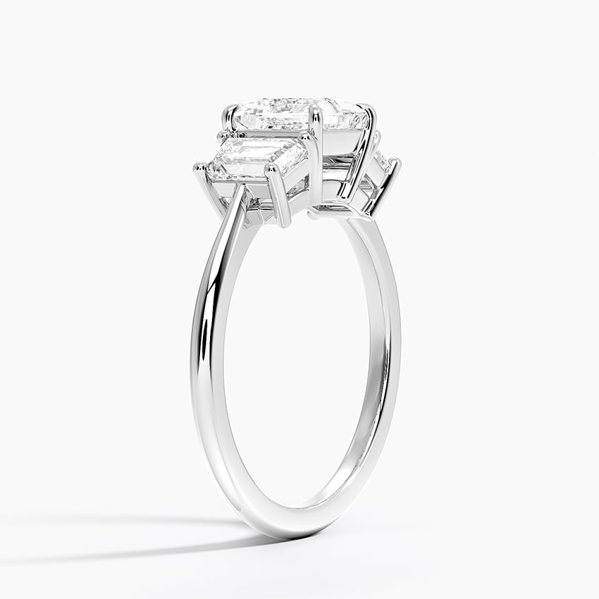Luxe Embrace Three Stone Trapezoid Diamond Ring Platinum Princess Engagement Ring