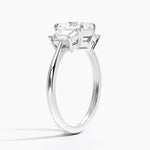 Luxe Embrace Three Stone Trapezoid Diamond Ring Platinum Radiant Engagement Ring