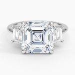 Luxe Embrace Three Stone Trapezoid Diamond Ring Platinum Asscher Engagement Ring