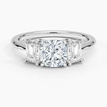 Luxe Embrace Three Stone Trapezoid Diamond Ring Platinum Cushion Engagement Ring