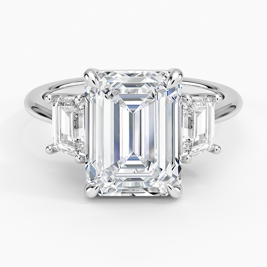 Luxe Embrace Three Stone Trapezoid Diamond Ring Platinum Emerald Engagement Ring