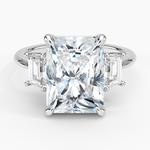 Luxe Embrace Three Stone Trapezoid Diamond Ring Platinum Radiant Engagement Ring