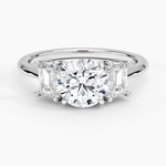 Luxe Embrace Three Stone Trapezoid Diamond Ring Platinum Round Engagement Ring