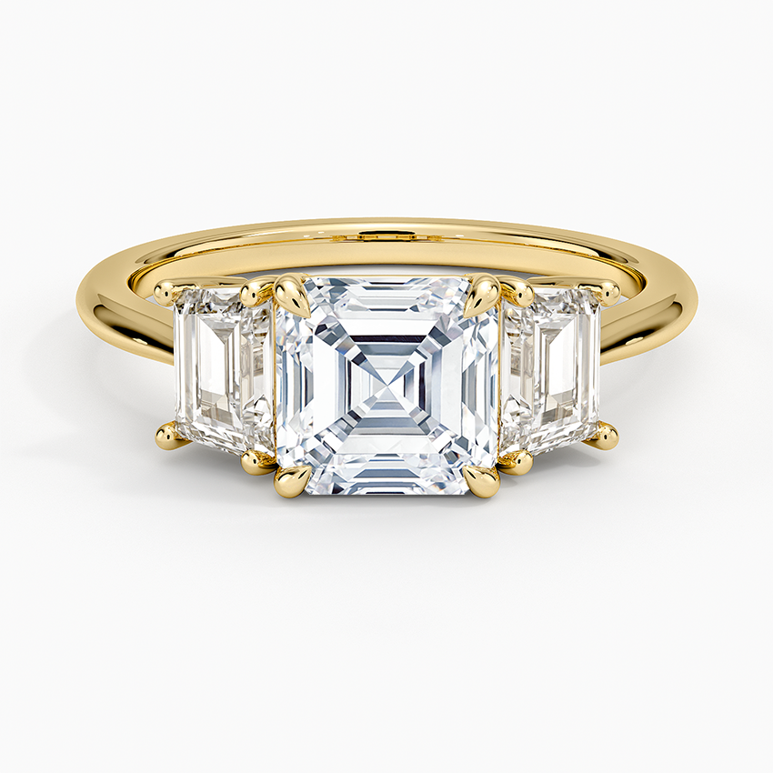 Luxe Embrace Three Stone Trapezoid Diamond Ring Yellow Gold 18k Asscher Engagement Ring