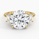 Luxe Embrace Three Stone Trapezoid Diamond Ring Yellow Gold 18k Round Engagement Ring