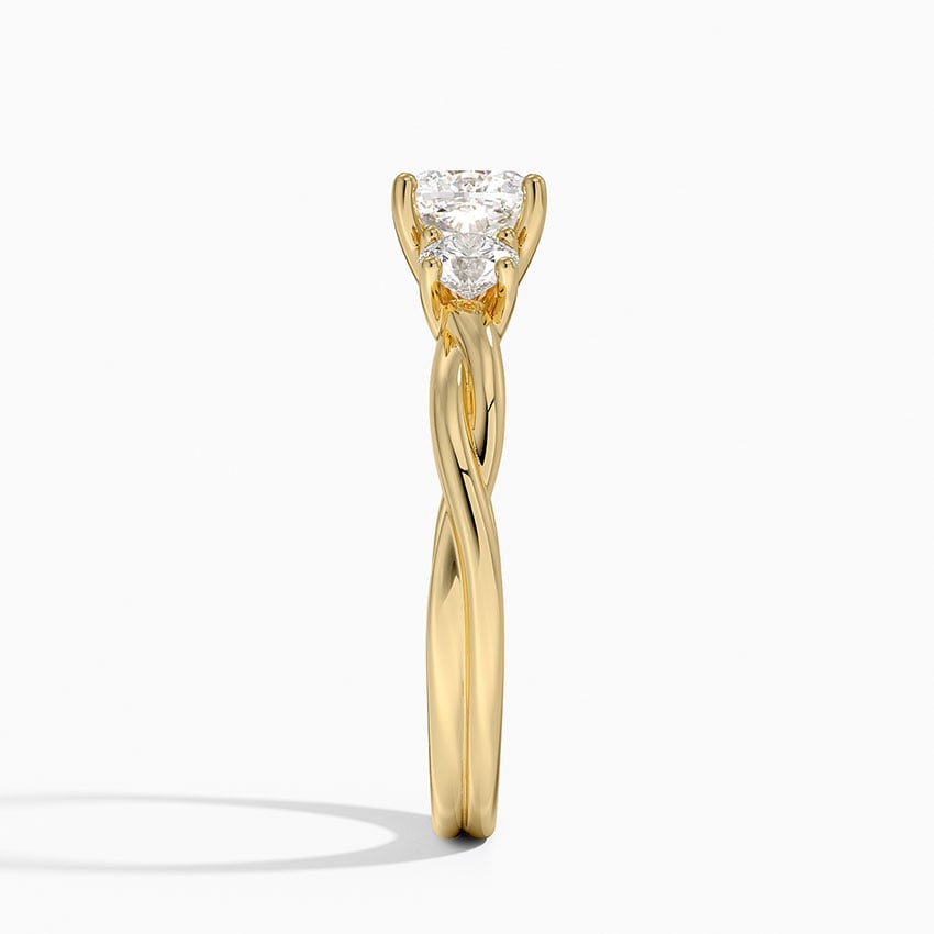 Twisted Vine Three Stone Diamond Ring Yellow Gold 18k Cushion Engagement Ring