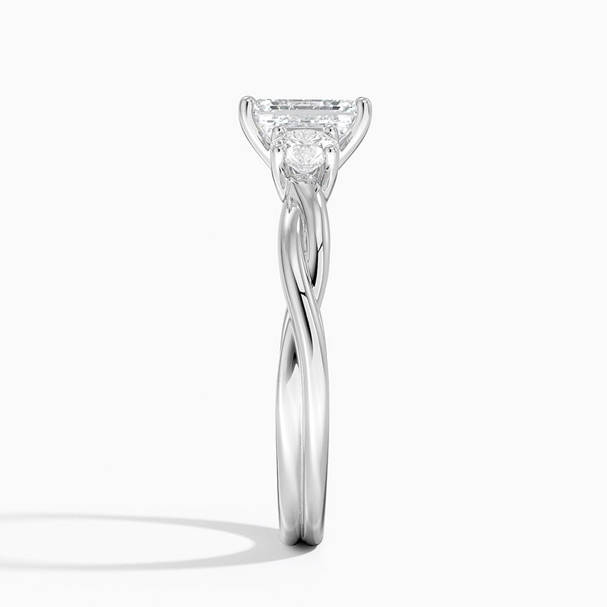 Twisted Vine Three Stone Diamond Ring Platinum Emerald Engagement Ring