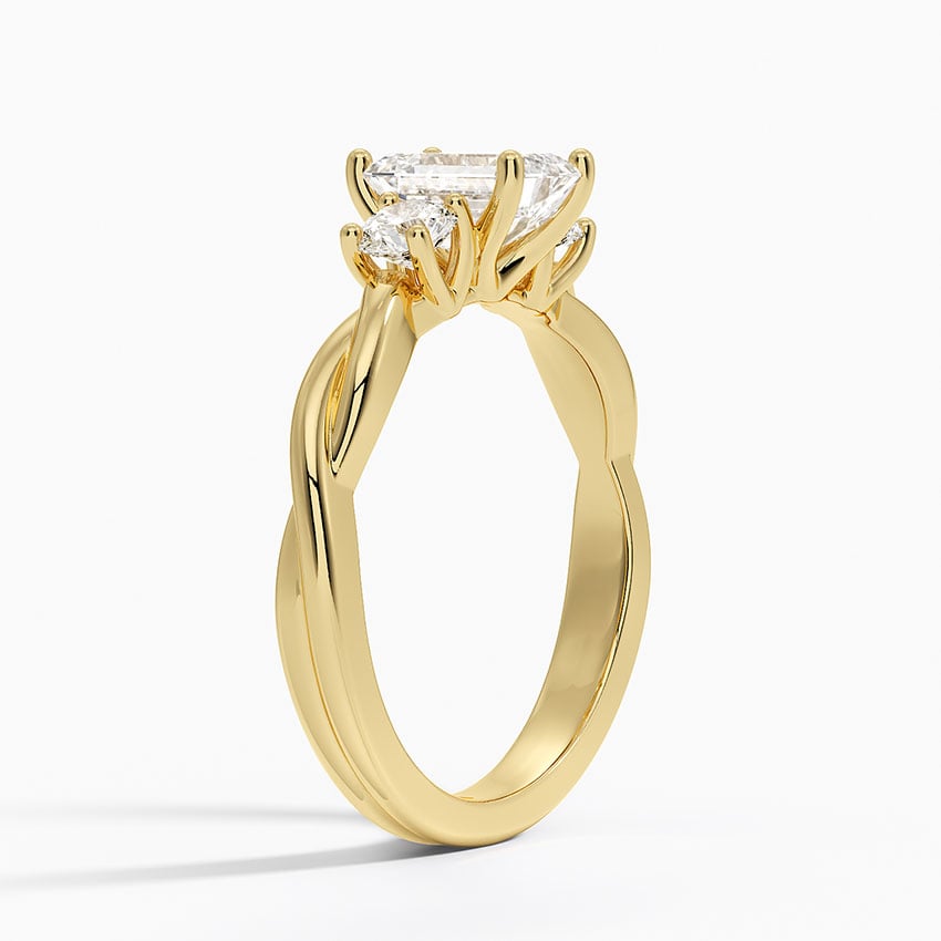 Twisted Vine Three Stone Diamond Ring Yellow Gold 18k Emerald Engagement Ring