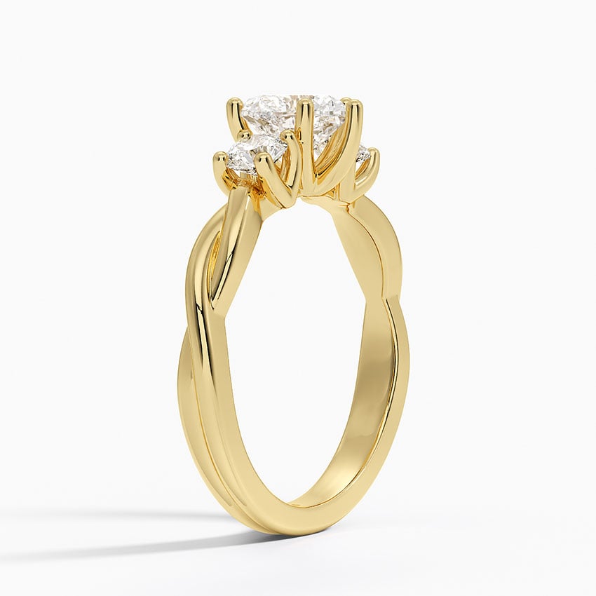 Twisted Vine Three Stone Diamond Ring Yellow Gold 18k Heart Engagement Ring