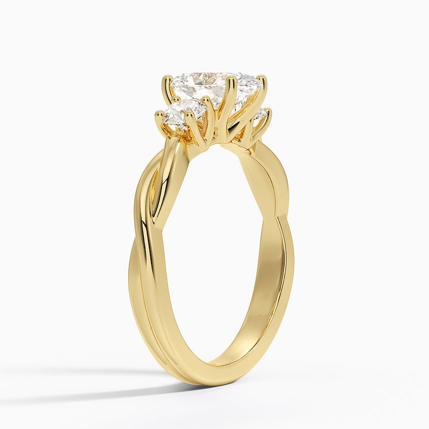 Twisted Vine Three Stone Diamond Ring Yellow Gold 18k Oval Engagement Ring