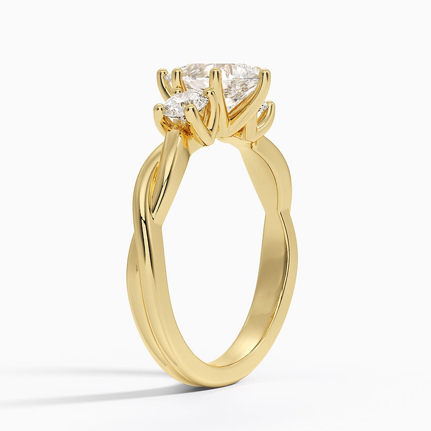 Twisted Vine Three Stone Diamond Ring Yellow Gold 18k Pear Engagement Ring