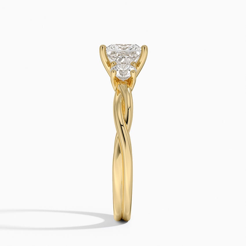 Twisted Vine Three Stone Diamond Ring Yellow Gold 18k Princess Engagement Ring