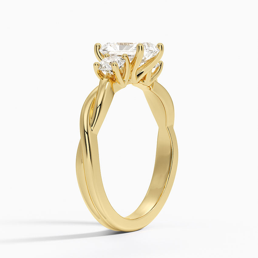 Twisted Vine Three Stone Diamond Ring Yellow Gold 18k Radiant Engagement Ring