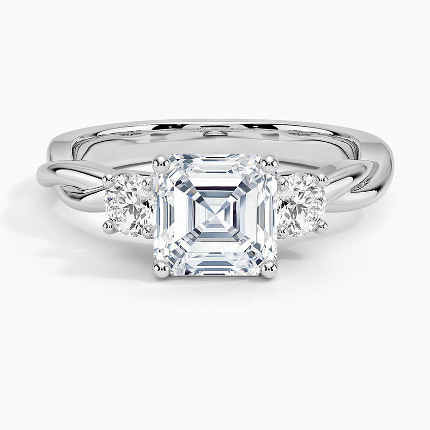 Twisted Vine Three Stone Diamond Ring Platinum Asscher Engagement Ring
