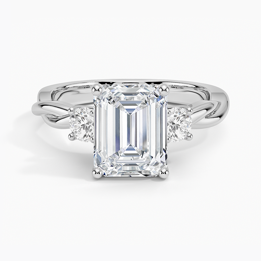 Twisted Vine Three Stone Diamond Ring Platinum Emerald Engagement Ring