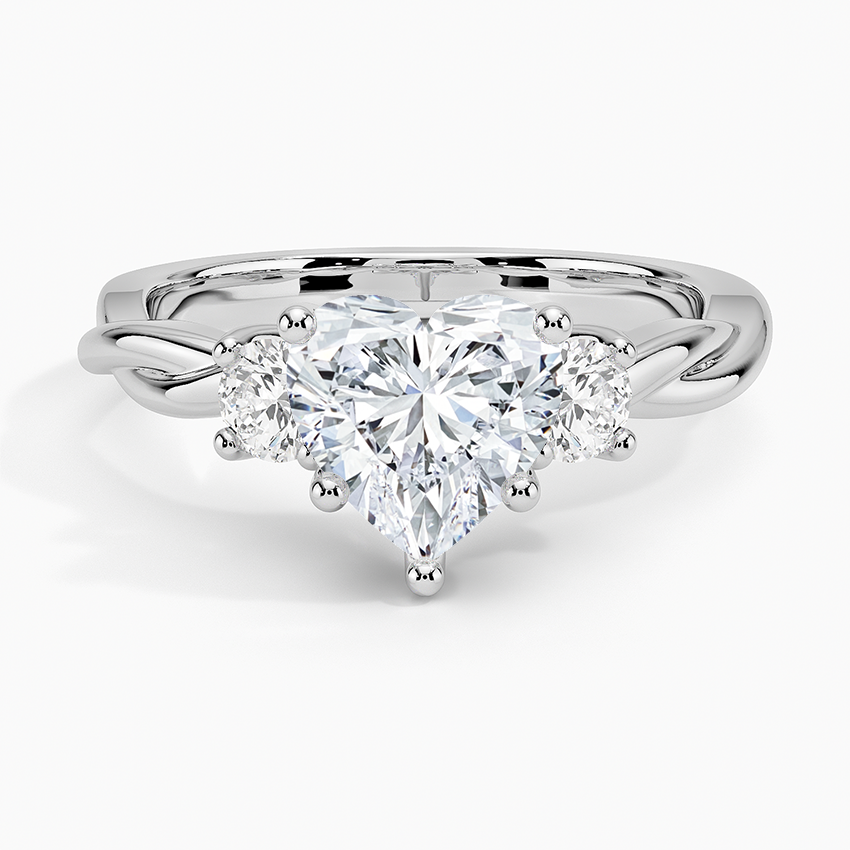 Twisted Vine Three Stone Diamond Ring Platinum Heart Engagement Ring