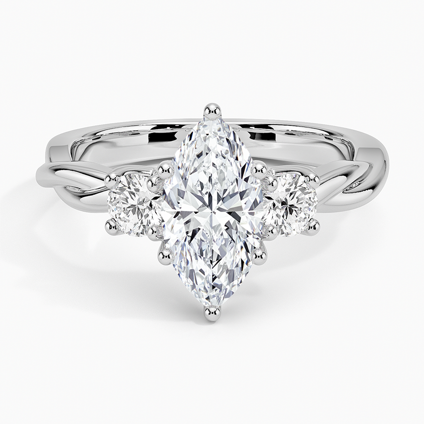 Twisted Vine Three Stone Diamond Ring Platinum Marquise Engagement Ring