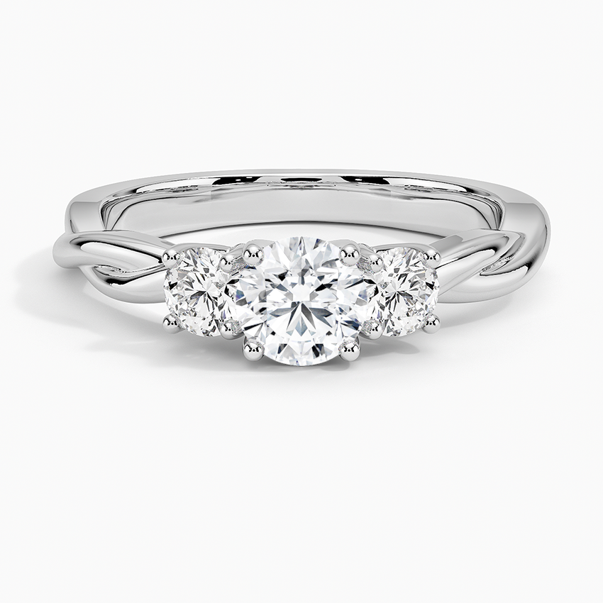 Twisted Vine Three Stone Diamond Ring Platinum Round Engagement Ring
