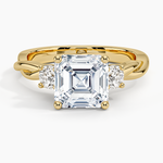 Twisted Vine Three Stone Diamond Ring Yellow Gold 18k Asscher Engagement Ring