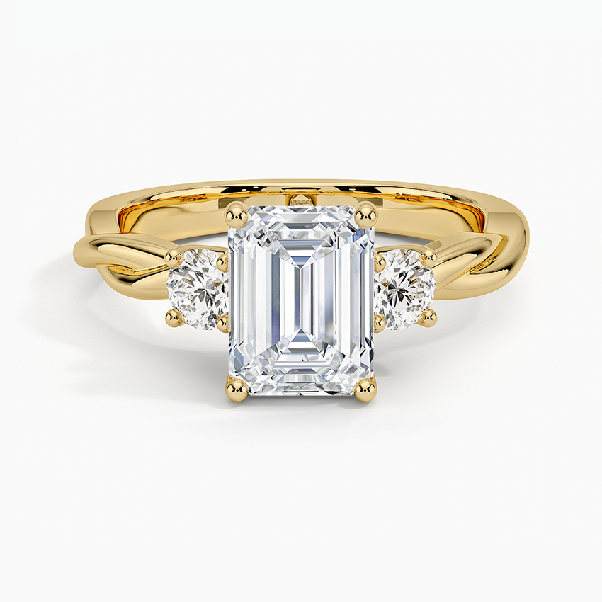 Twisted Vine Three Stone Diamond Ring Yellow Gold 18k Emerald Engagement Ring