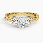 Twisted Vine Three Stone Diamond Ring Yellow Gold 18k Oval Engagement Ring