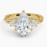 Twisted Vine Three Stone Diamond Ring Yellow Gold 18k Pear Engagement Ring