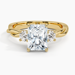 Twisted Vine Three Stone Diamond Ring Yellow Gold 18k Radiant Engagement Ring