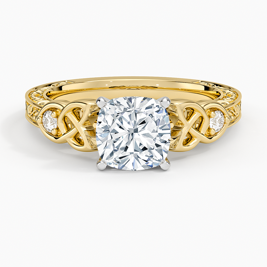 Aberdeen Celtic Diamond Ring Yellow Gold 18k Cushion Engagement Ring