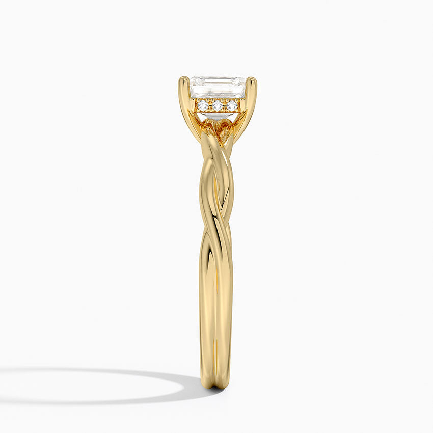 Twisted Vine Hidden Halo Diamond Ring Yellow Gold 18k Asscher Engagement Ring