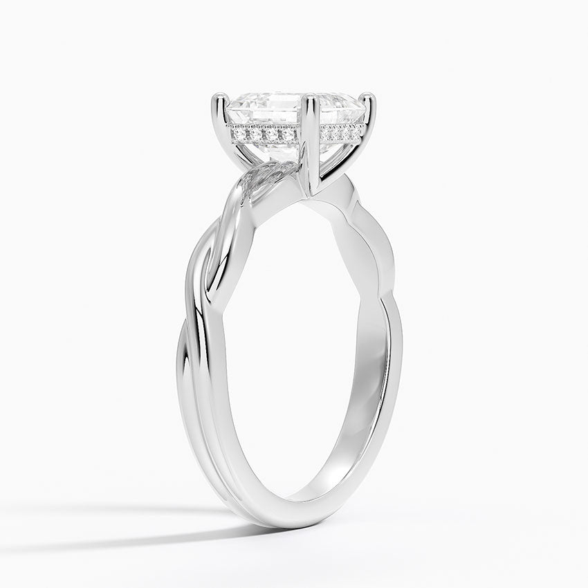 Twisted Vine Hidden Halo Diamond Ring Platinum Asscher Engagement Ring