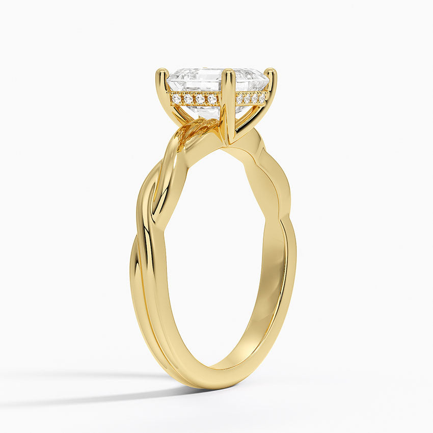 Twisted Vine Hidden Halo Diamond Ring Yellow Gold 18k Asscher Engagement Ring
