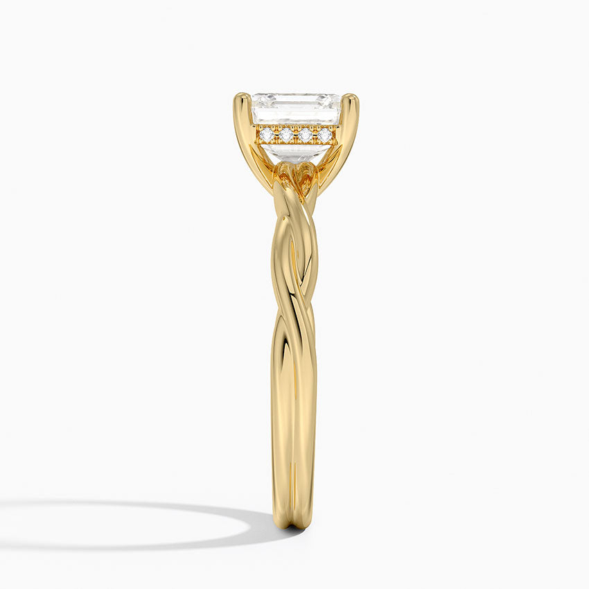 Twisted Vine Hidden Halo Diamond Ring Yellow Gold 18k Asscher Engagement Ring