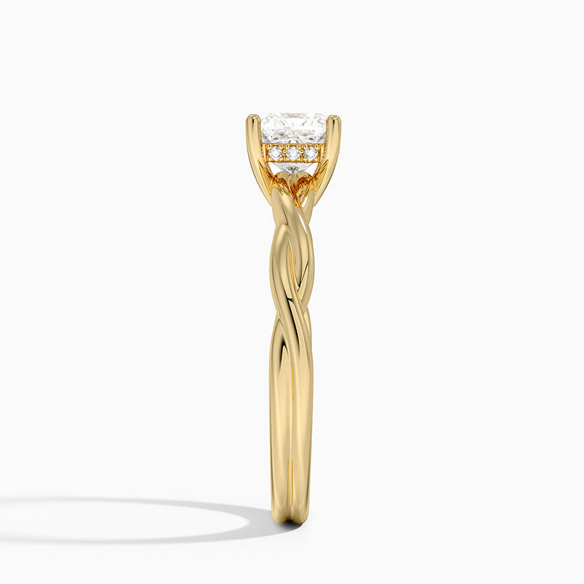 Twisted Vine Hidden Halo Diamond Ring Yellow Gold 18k Cushion Engagement Ring