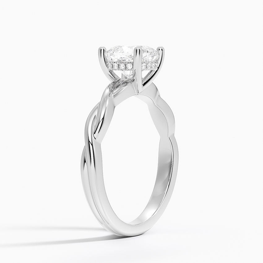 Twisted Vine Hidden Halo Diamond Ring Platinum Cushion Engagement Ring