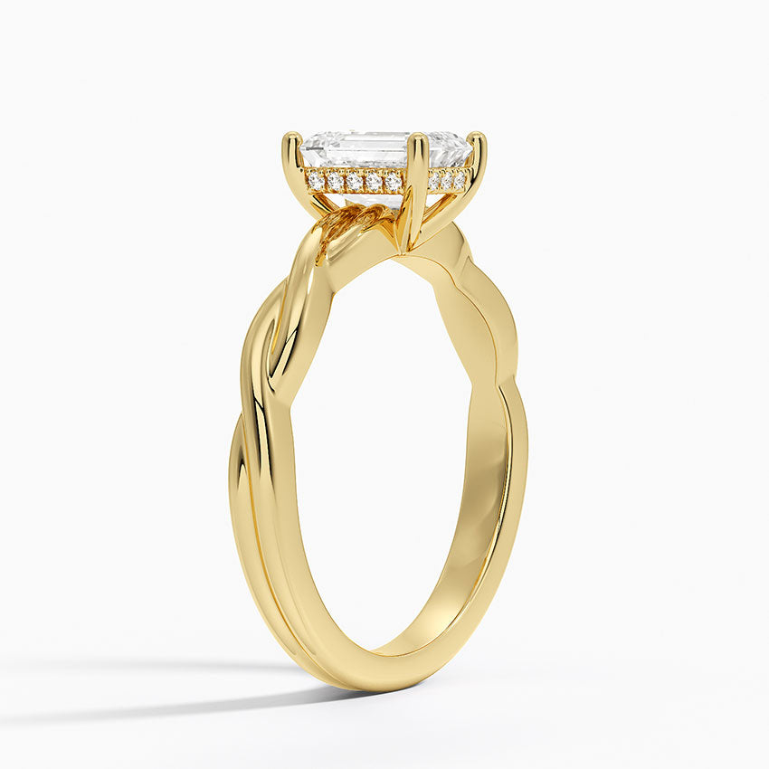 Twisted Vine Hidden Halo Diamond Ring Yellow Gold 18k Emerald Engagement Ring
