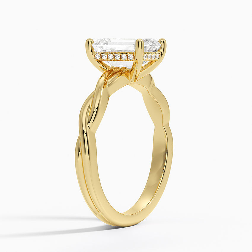 Twisted Vine Hidden Halo Diamond Ring Yellow Gold 18k Emerald Engagement Ring