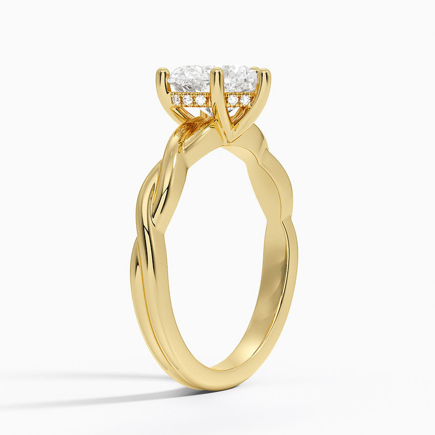 Twisted Vine Hidden Halo Diamond Ring Yellow Gold 18k Heart Engagement Ring
