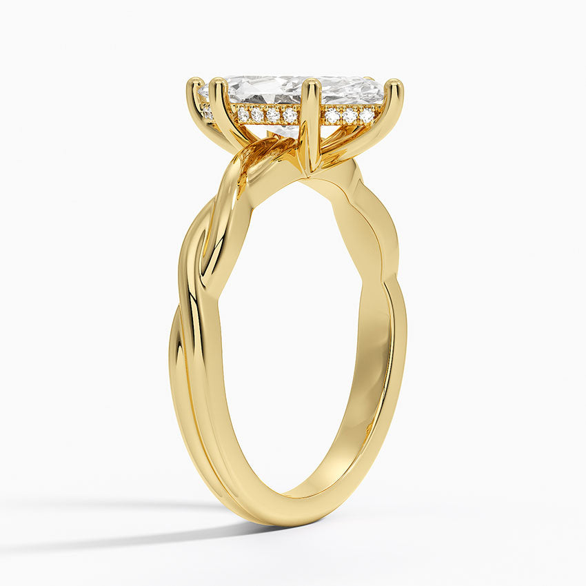 Twisted Vine Hidden Halo Diamond Ring Yellow Gold 18k Marquise Engagement Ring