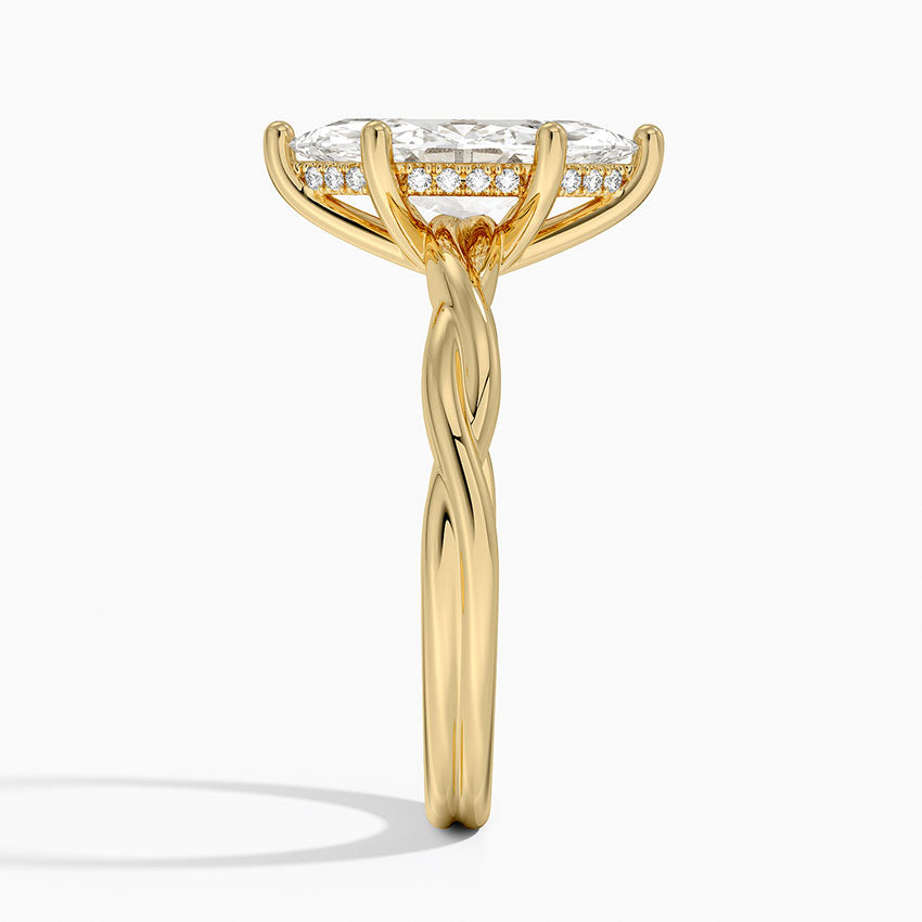 Twisted Vine Hidden Halo Diamond Ring Yellow Gold 18k Marquise Engagement Ring