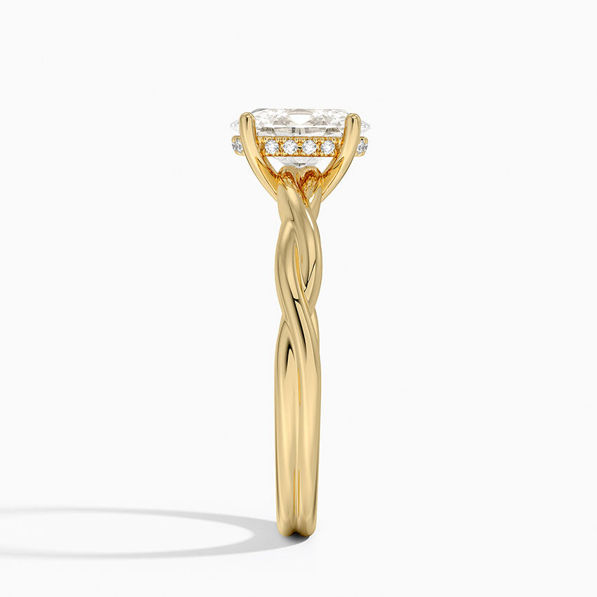 Twisted Vine Hidden Halo Diamond Ring Yellow Gold 18k Oval Engagement Ring