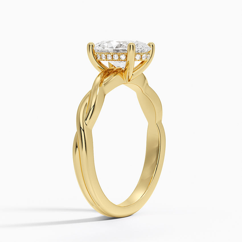 Twisted Vine Hidden Halo Diamond Ring Yellow Gold 18k Oval Engagement Ring