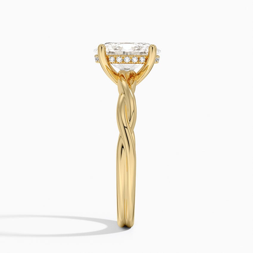 Twisted Vine Hidden Halo Diamond Ring Yellow Gold 18k Oval Engagement Ring