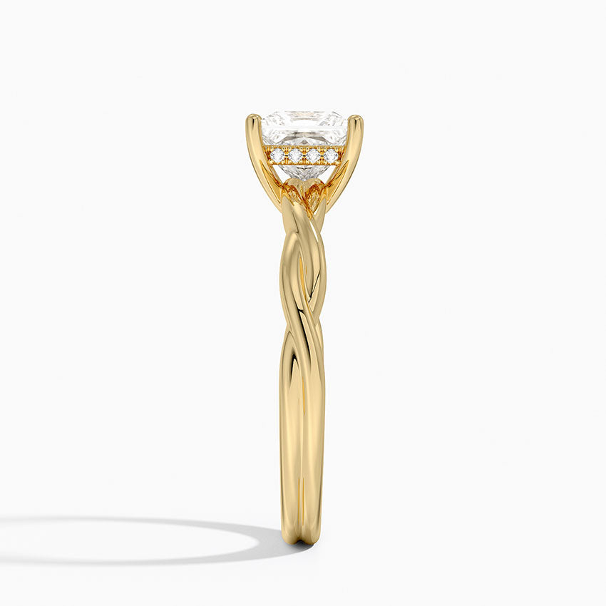 Twisted Vine Hidden Halo Diamond Ring Yellow Gold 18k Princess Engagement Ring