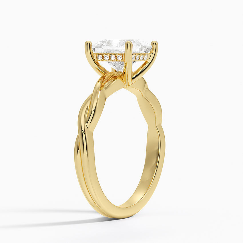 Twisted Vine Hidden Halo Diamond Ring Yellow Gold 18k Princess Engagement Ring