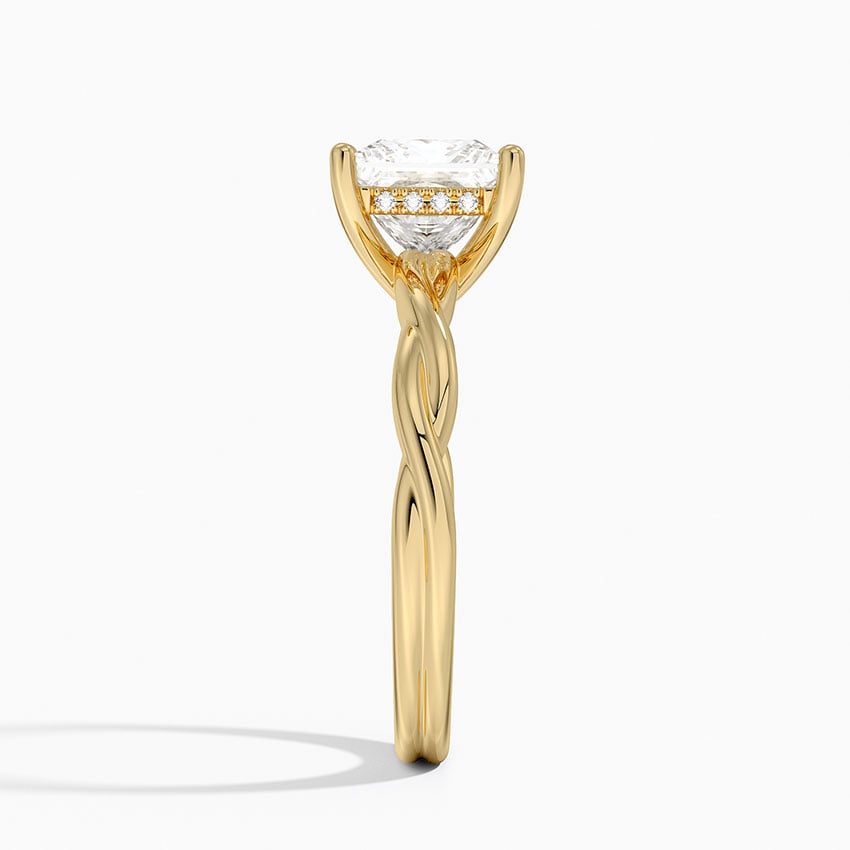 Twisted Vine Hidden Halo Diamond Ring Yellow Gold 18k Princess Engagement Ring